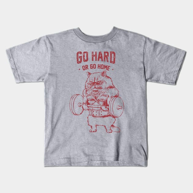 Go Hard or Go home Cat Kids T-Shirt by huebucket